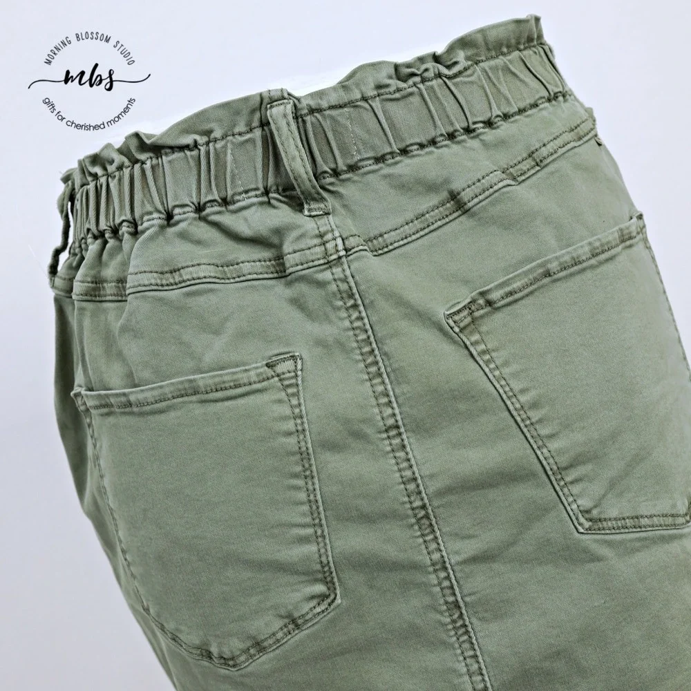NWOT Dear John Elastic Waist Utility Streetwear Mini Skirt Olive Green Women 29_5